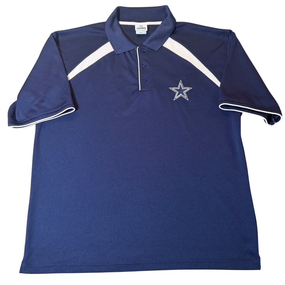 Dallas Cowboys Mens Navy Blue Embroidered Star Logo Polo Shirt‎ Size Large